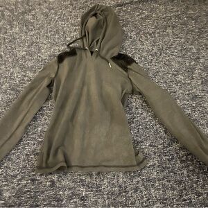 Gray Hooded Sweatshirt with Black Mesh Accents